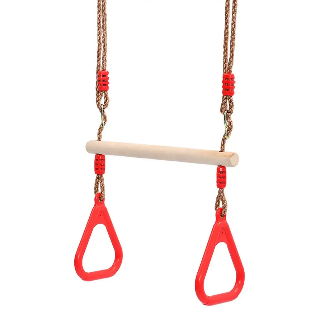 Kids Hanging Trapeze Swing Bar – Wooden Grip with Safety Plastic Handles for Indoor & Outdoor Play