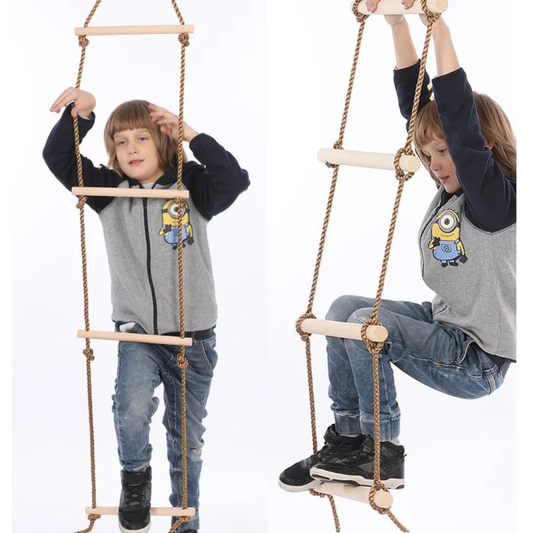 Kids Wooden Climbing Rope Ladder – Strong PE Rope Indoor & Outdoor Adventure Play Set