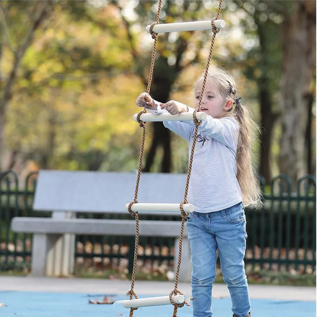 Kids Wooden Climbing Rope Ladder – Strong PE Rope Indoor & Outdoor Adventure Play Set