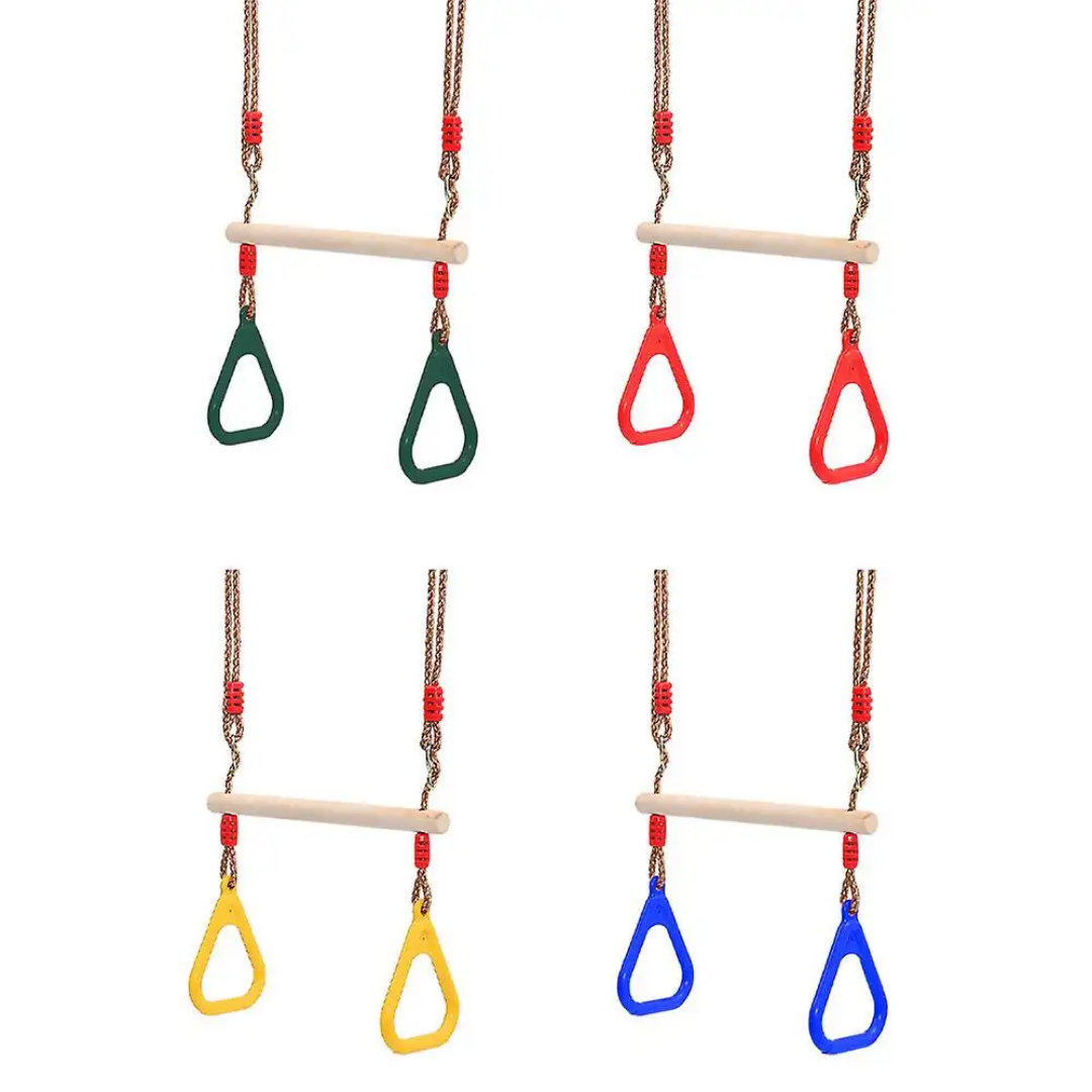 Kids Hanging Trapeze Swing Bar – Wooden Grip with Safety Plastic Handles for Indoor & Outdoor Play