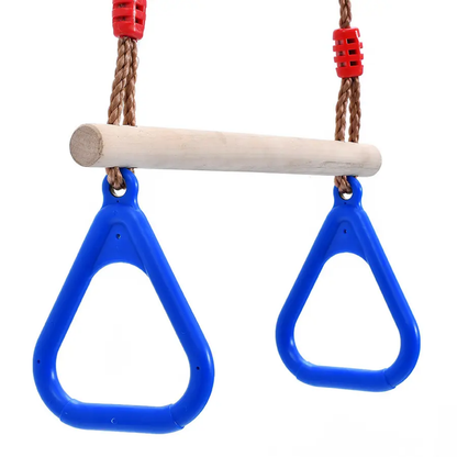 Kids Hanging Trapeze Swing Bar – Wooden Grip with Safety Plastic Handles for Indoor & Outdoor Play
